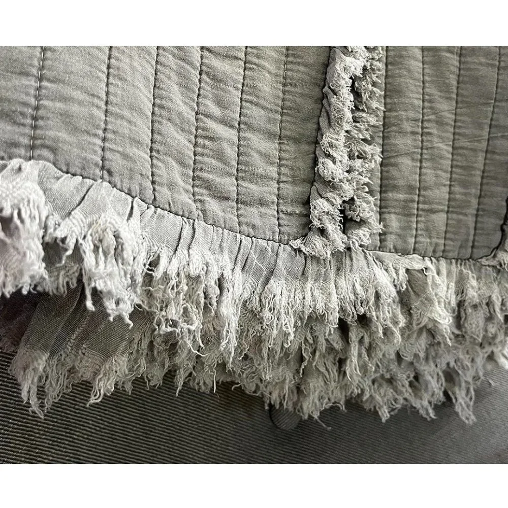 Farmhouse Throw Blanket Boho Cottage Decor Soft Decorative Grey Quilted Cover